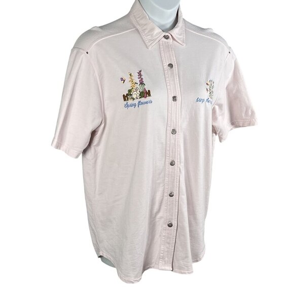 VTG Cotton P.S.I. 2XL Button-Up T-Shirt Embroidered Spring Flowers Easter Bunny - Picture 6 of 16